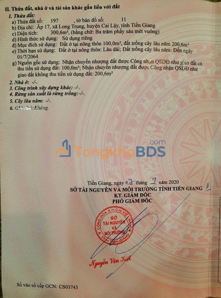 Đất nền Long Trung - Cai Lậy 301m²/1 tỷ Sổ đỏ chính chủ