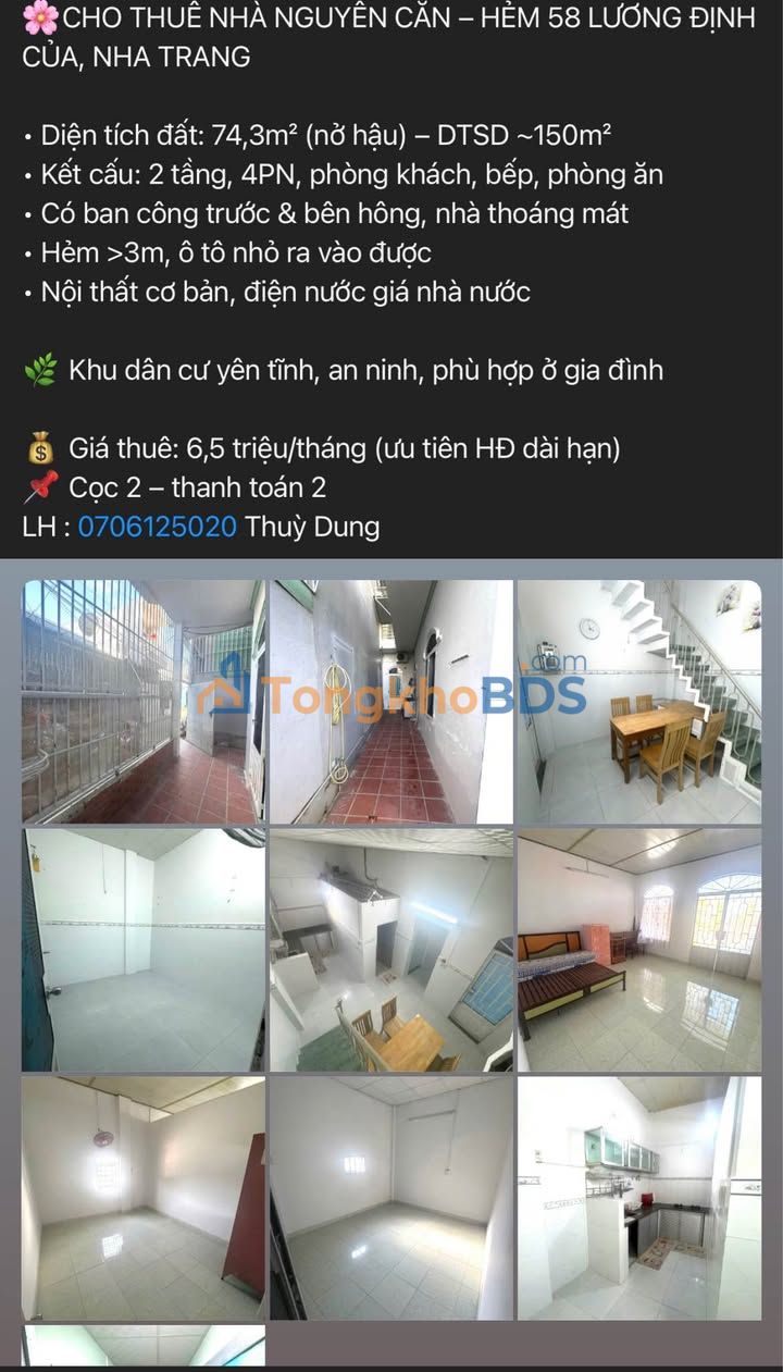 Nhà nguyên căn Lương Định Của Nha Trang 74m² 6,5 triệu – Sẵn sàng ở ngay