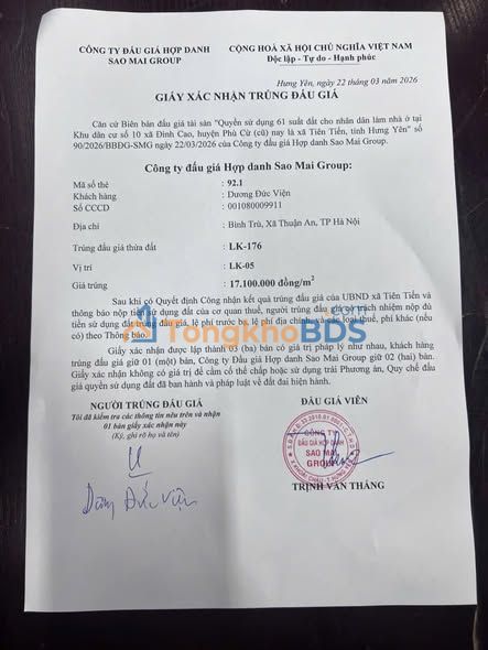 Đất đấu giá Đình Cao 100m² 1,71 tỷ - Giá tốt hiếm có