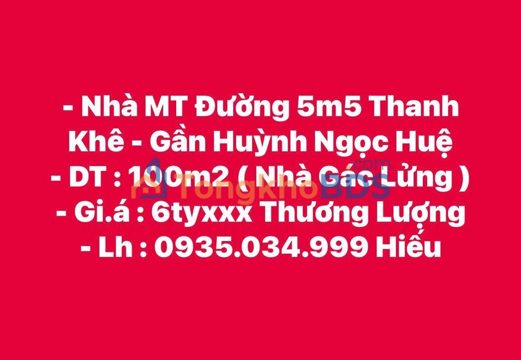 Nhà mặt tiền Huỳnh Ngọc Huệ 100m² 6 tỷ - Chính chủ bán
