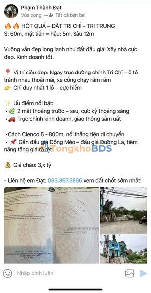 Đất nền đấu giá Tri Chỉ 60m² - Kinh doanh sầm uất, ô tô tránh