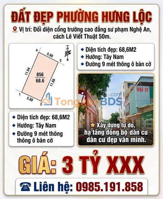 Đất nền Hưng Lộc Vinh 69m² 3 tỷ - Sổ đỏ chính chủ