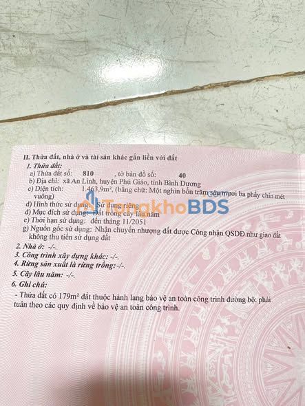 Đất nền Hương Lộ 509 Phú Giáo 1.460m² 1,6 tỷ – Thổ cư 100%