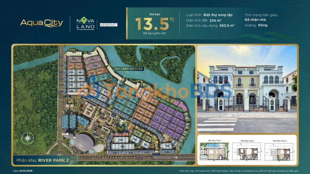 Biệt thự song lập Aqua City Long Hưng 234m² 13 tỷ - Sẵn sàng ở ngay