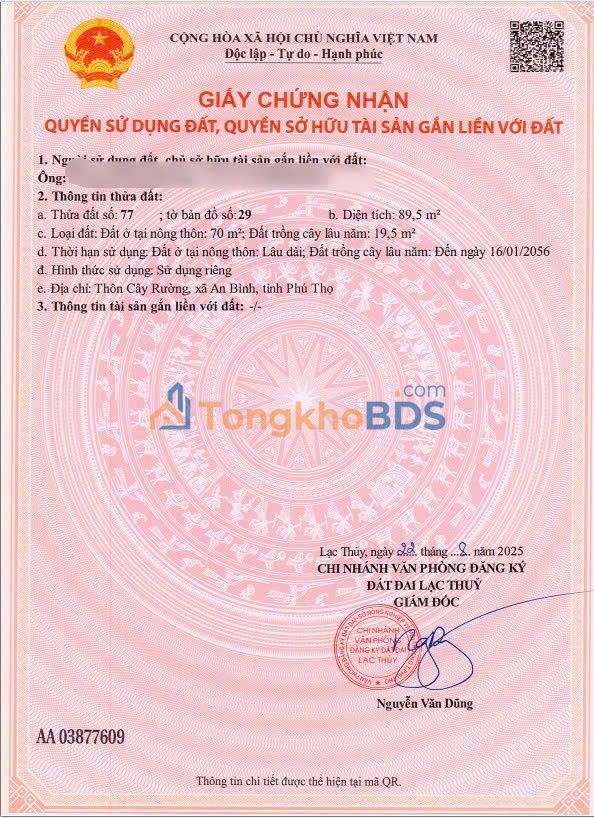 Đất nền An Bình Lạc Thủy 89.5m² 215 triệu - Sổ đỏ chính chủ
