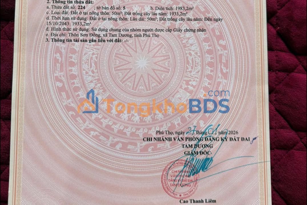 Đất nền Kim Long 1.983m² 3,966 tỷ - Sổ đỏ chính chủ