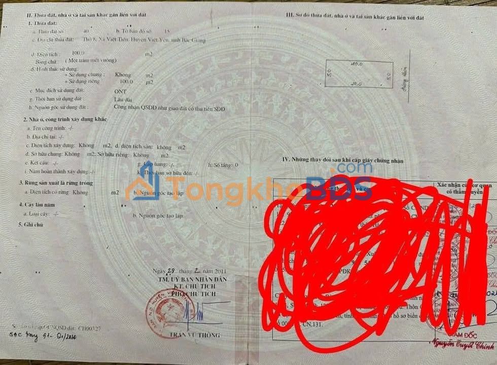 Đất nền Tự Lạn Việt Yên 100m² 1.7 tỷ - Xây dựng tự do