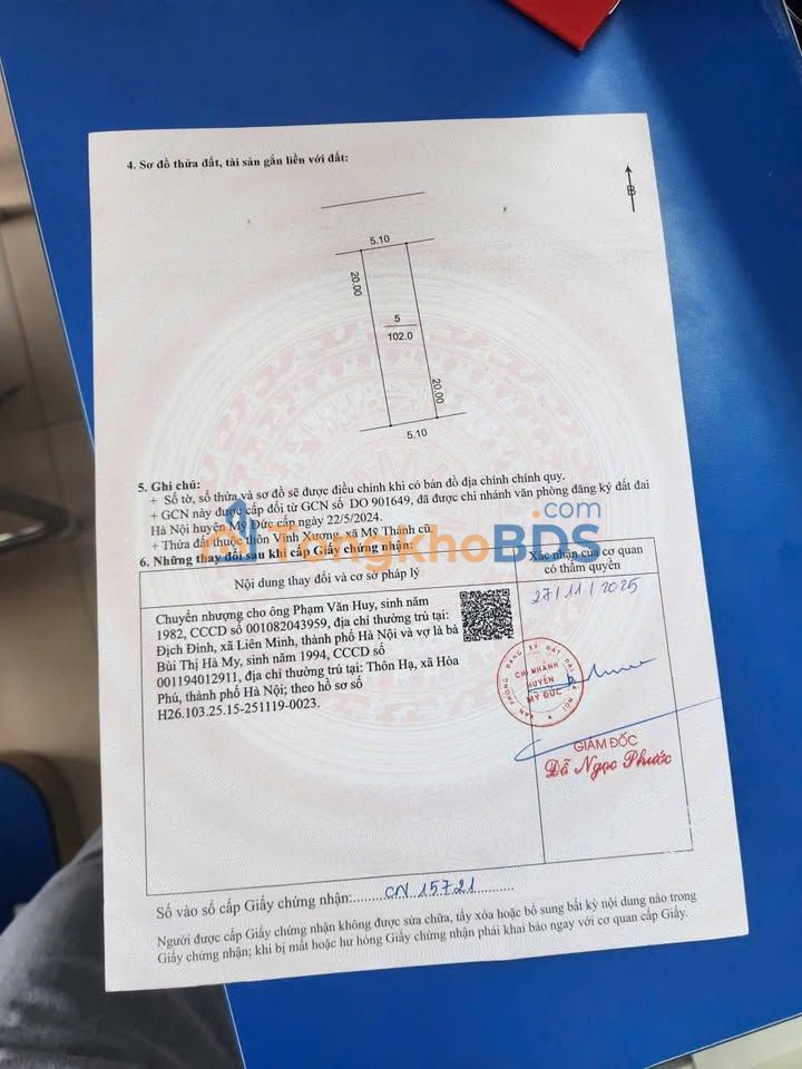 Đất nền Đại Hưng Mỹ Đức 102m² thỏa thuận - Sổ đỏ chính chủ