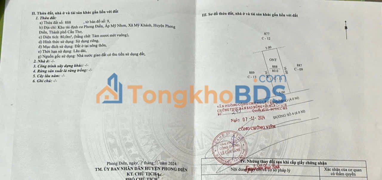 Đất TĐC Phong Điền 80m² - Hướng Đông Nam, Sổ Hồng ODT