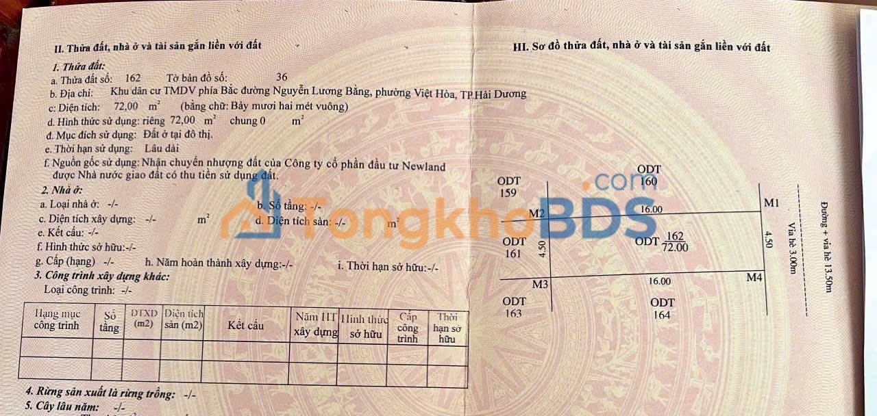 Đất Nguyễn Lương Bằng Ninh Giang 72m² - Đường to ô tô