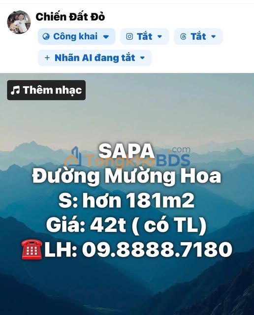 Đất nền 181m² Mặt tiền Mường Hoa, Sapa - Cơ hội đầu tư trước Tết