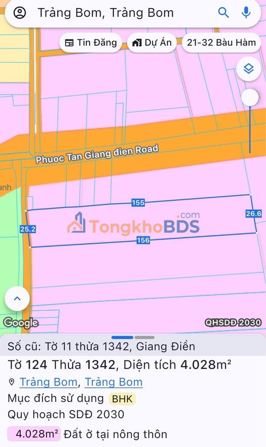 Đất nền Giang Điền Trảng Bom 3.875m² giá thỏa thuận - Sổ đỏ chính chủ