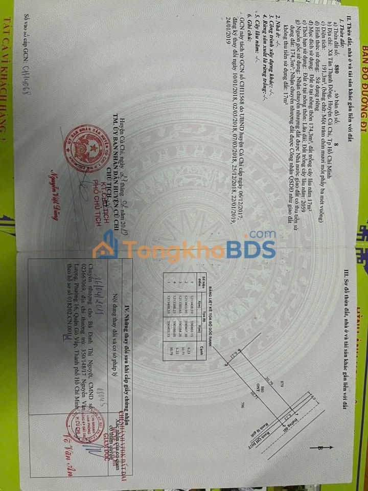 Đất Tân Thạnh Đông Củ Chi 191m² giá 2.25 tỷ - Sổ hồng riêng