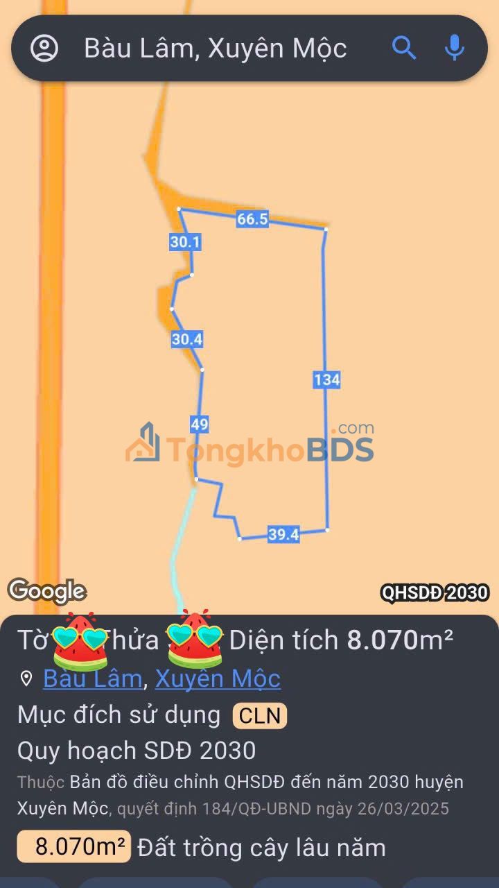 Đất vườn Bàu Lâm Xuyên Mộc 2.56 tỷ - Sinh thái xanh