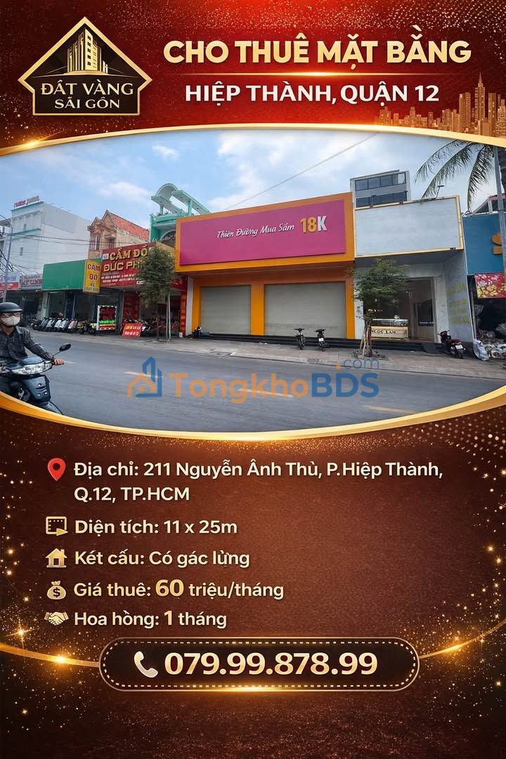 Mặt bằng Nguyễn Ảnh Thủ Q12 275m² giá 60 triệu - Mặt tiền kinh doanh