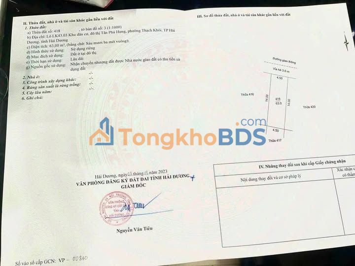 Bán Đất KĐT Tân Phú Hưng, TP. Hải Dương - 63m² - Nhỉnh 3 Tỷ