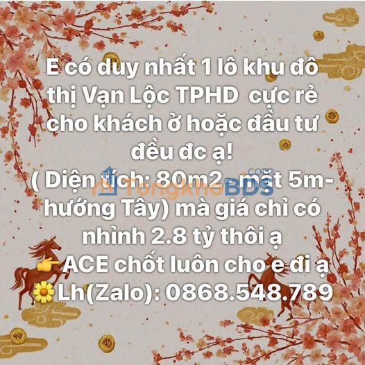 Đất nền Vạn Lộc, TP. Hải Dương 80m² - Hướng Tây, Giá 2.8 Tỷ - Đầu tư/Ở