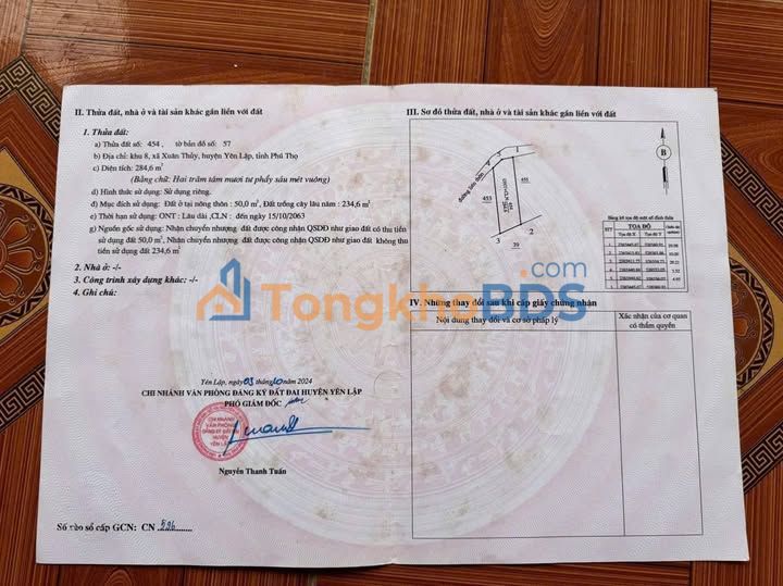 Đất nền Xuân Thủy Yên Lập 300m² 200tr - Sổ đỏ chính chủ