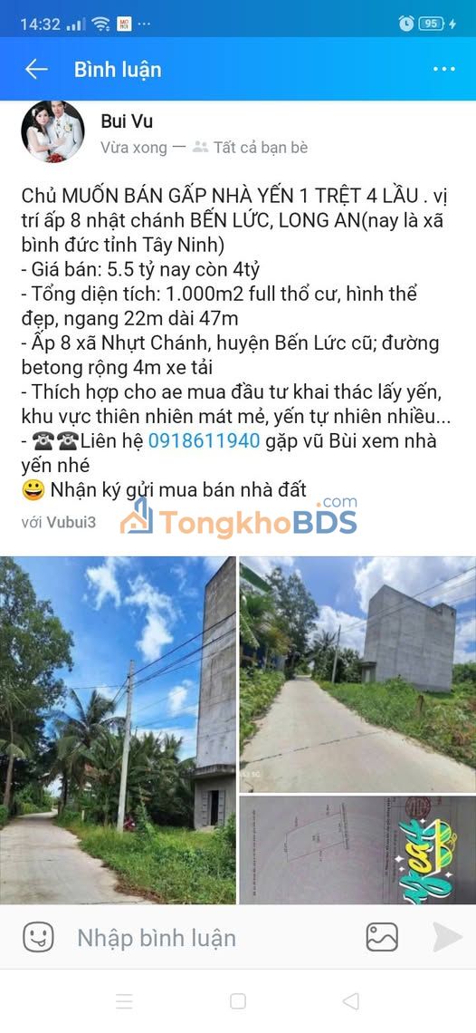 Bán Gấp Nhà Yến 1000m² Full Thổ Cư - 4 Tỷ Tại Bến Lức, Long An