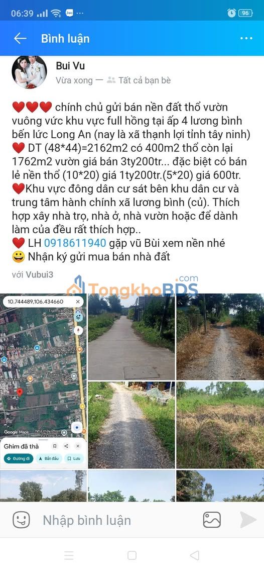 Đất vườn Ấp 4 Lương Bình 2.162m² 3.2 tỷ - Sổ đỏ chính chủ