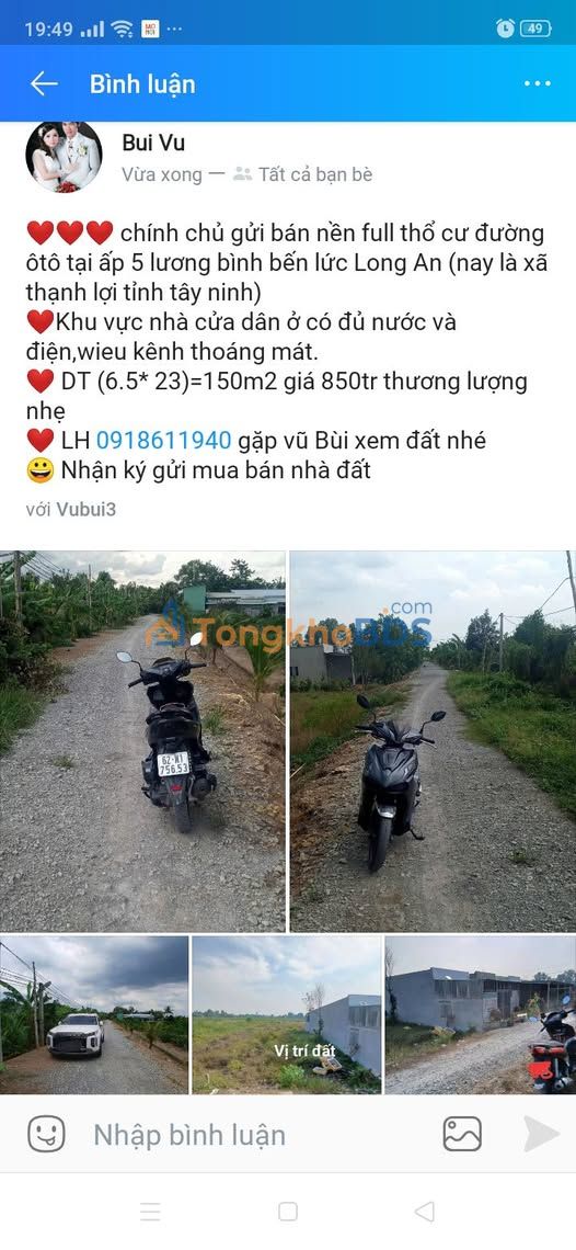 Đất nền Ấp 5 Lương Bình 150m² 850tr - Sổ đỏ chính chủ