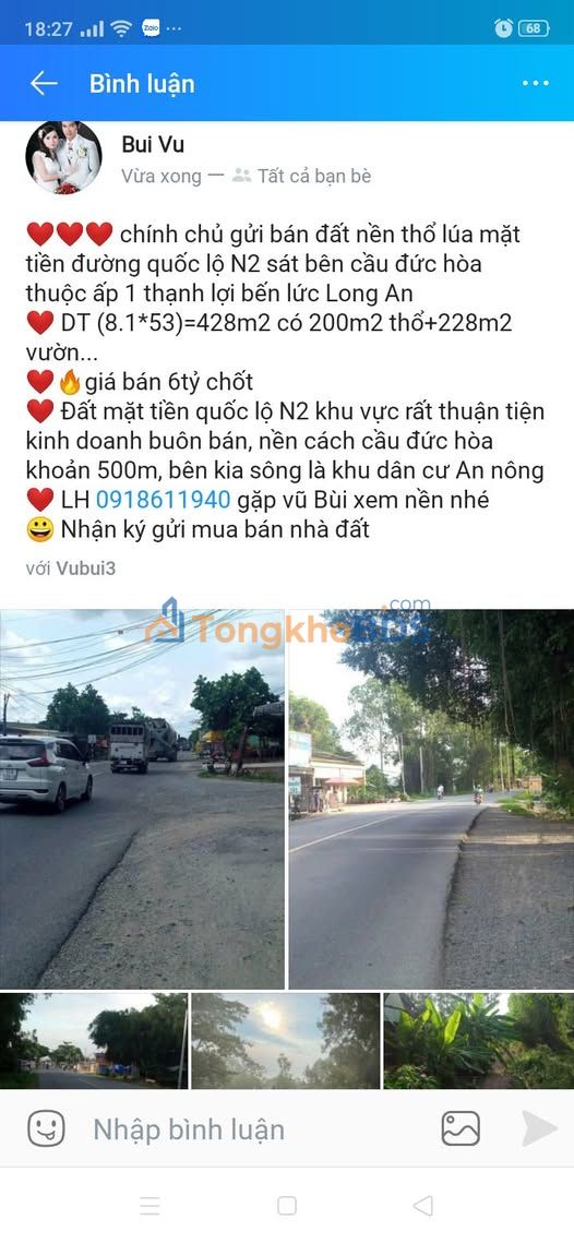 Đất nền Bến Lức Long An 428m² 6 tỷ - Sổ đỏ chính chủ