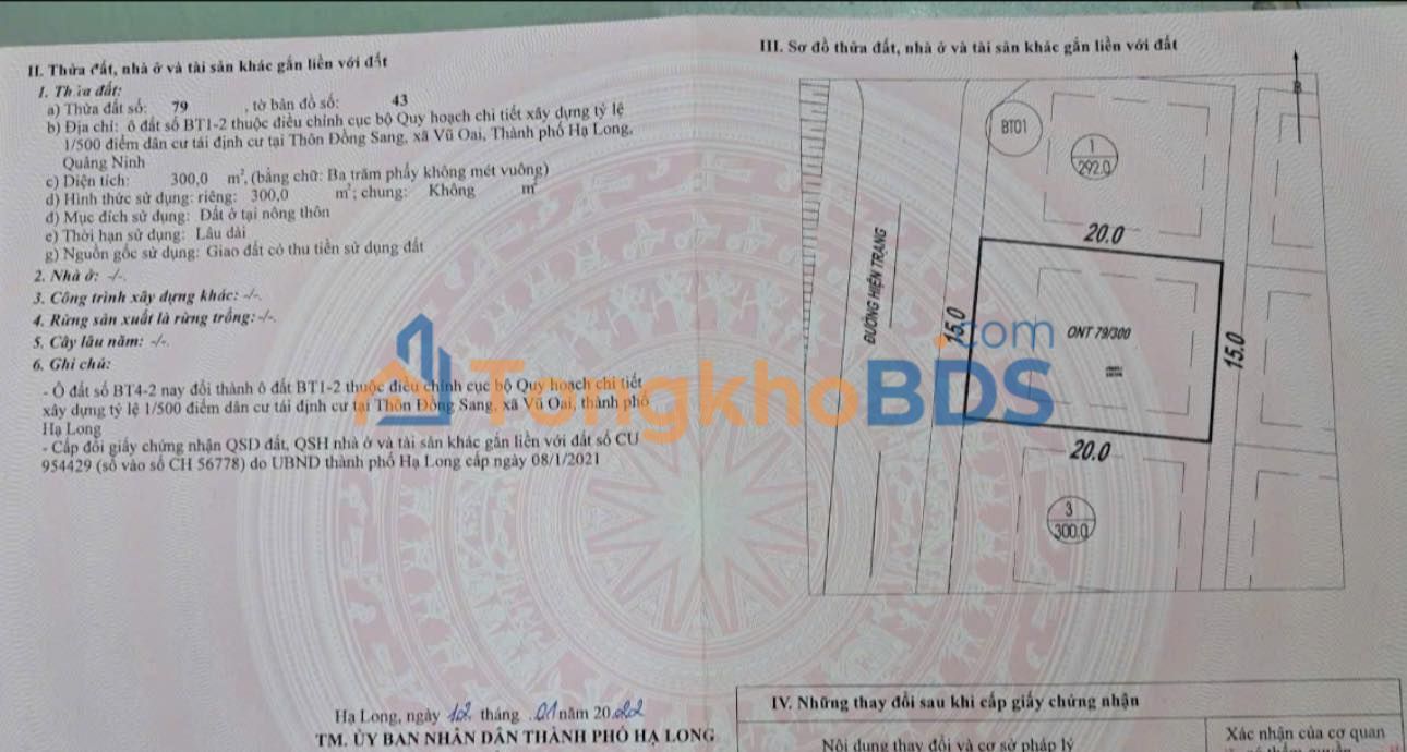 Nhà tái định cư Vũ Oai Hạ Long 300m2 2.8 tỷ - Chính chủ