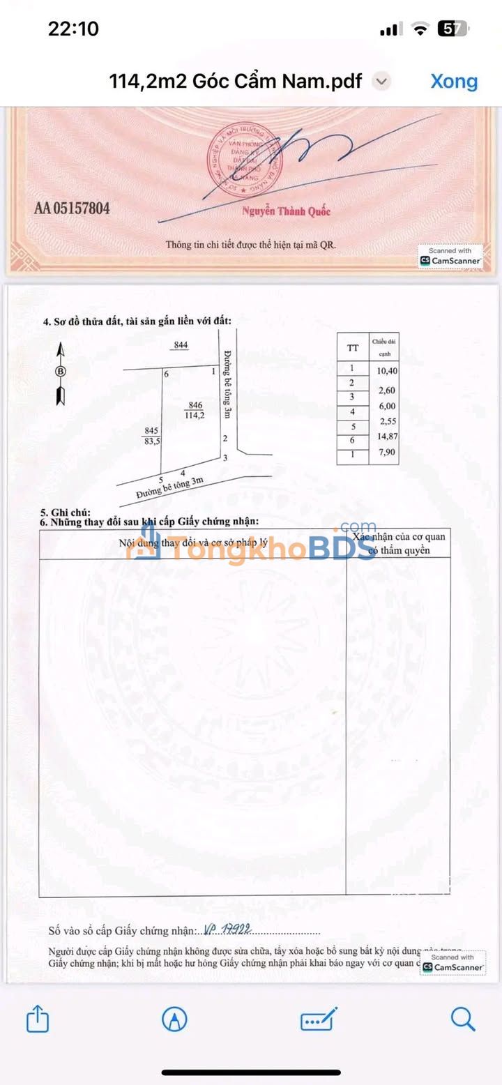 Đất nền Cẩm Nam 114m² 2 tỷ - Đường ô tô rộng rãi