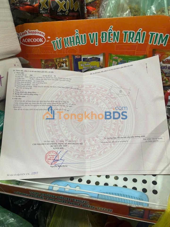 Đất Sóc Sơn 75.8m² full thổ cư, ô tô tránh - Giá chỉ 2 tỷ