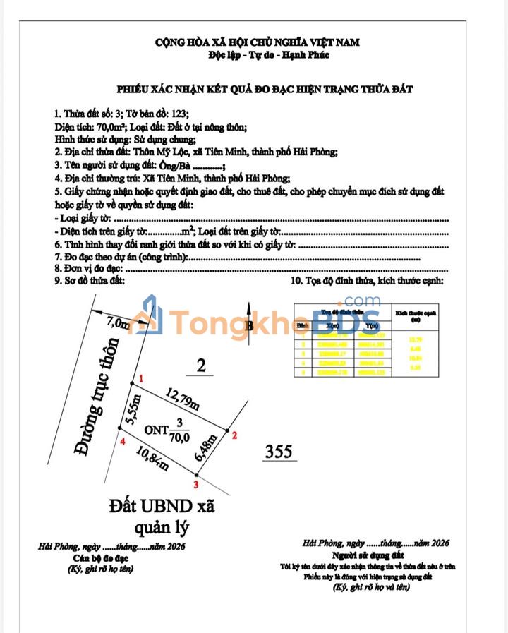 Đất nền 70m² mặt đường trục thôn Mỹ Lộc, Hải Phòng - Giá hơn 1 tỷ