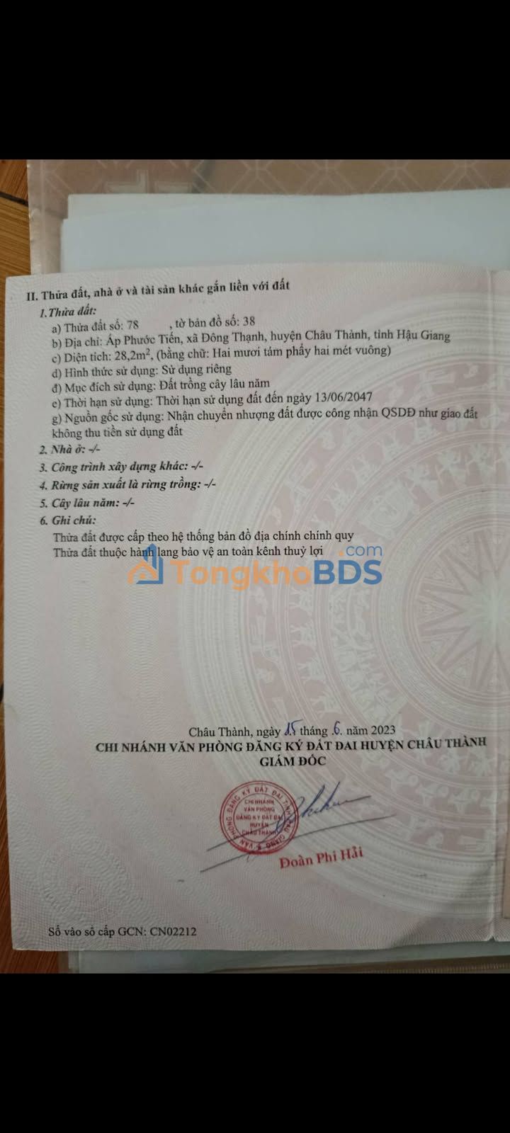 Đất Đông Thạnh Hậu Giang 120m² 750tr - Pháp lý rõ ràng