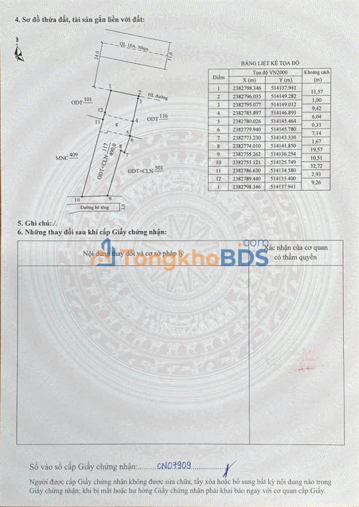 Đất thổ cư Thôn 10 QL18 290m² 4 tỷ - Đường to ô tô