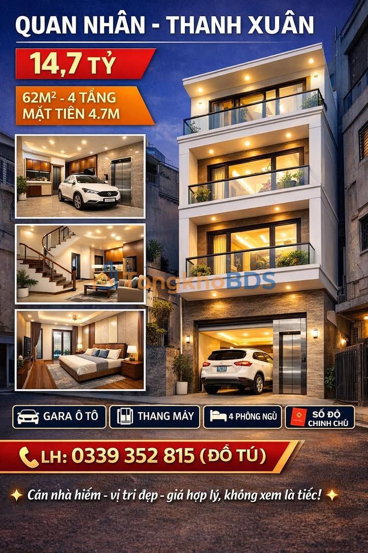 Nhà Phố Quan Nhân 62m² 4 Tầng, Có Thang Máy, Gara Ô Tô - Giá 14.7 Tỷ