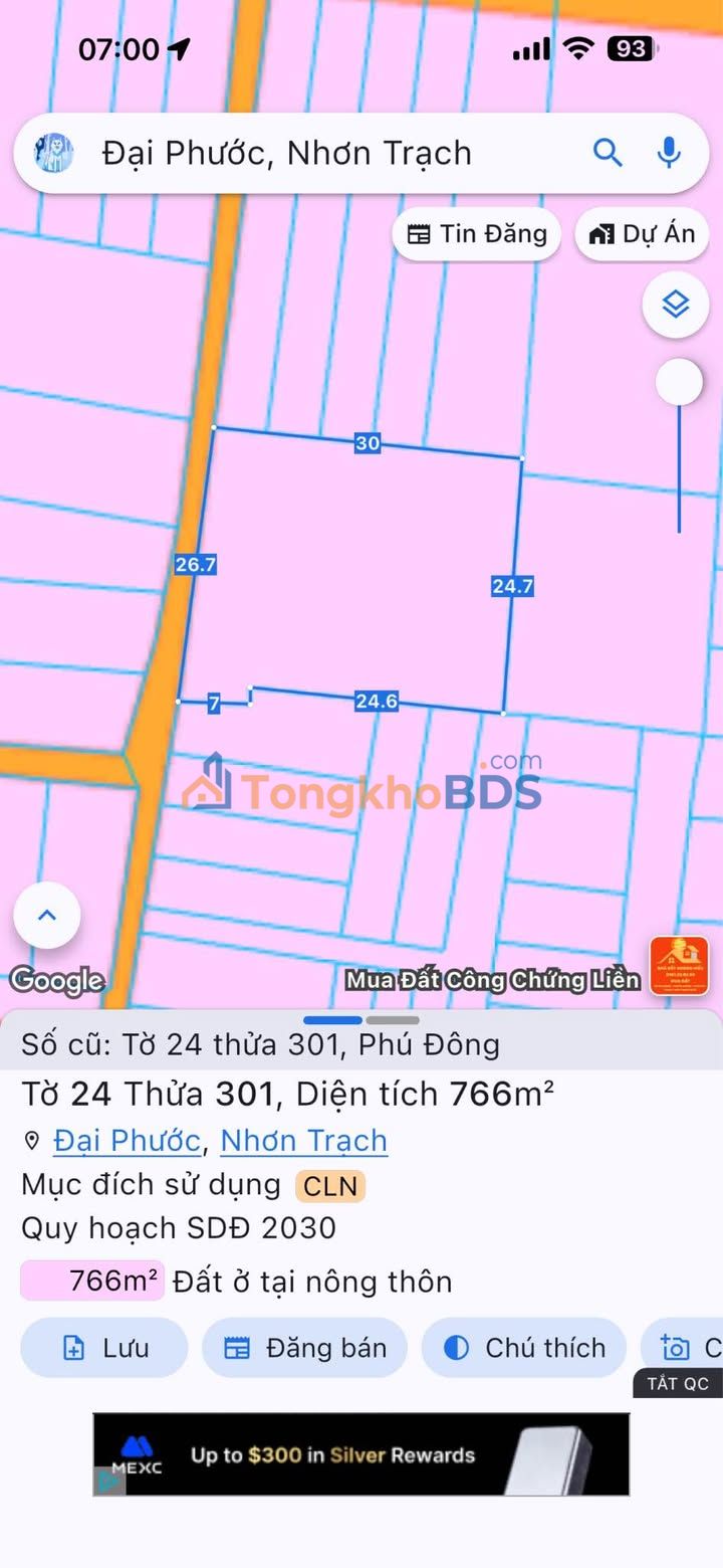 Đất nền Nhơn Trạch 766m² 17.618 tỷ - Sổ đỏ chính chủ