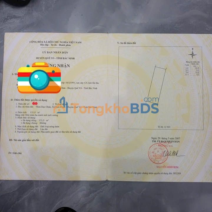 Bán đất giãn dân Đạo Trân, Bắc Ninh 131m² - Đường 20m, vỉa hè rộng