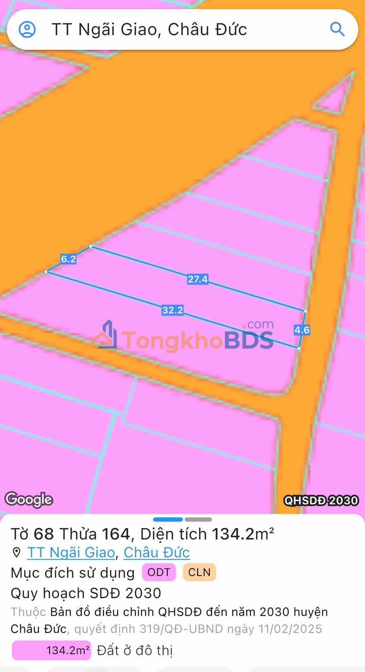 Đất nền Âu Cơ Ngãi Giao 147m² giá 1.55 tỷ - Sổ đỏ chính chủ