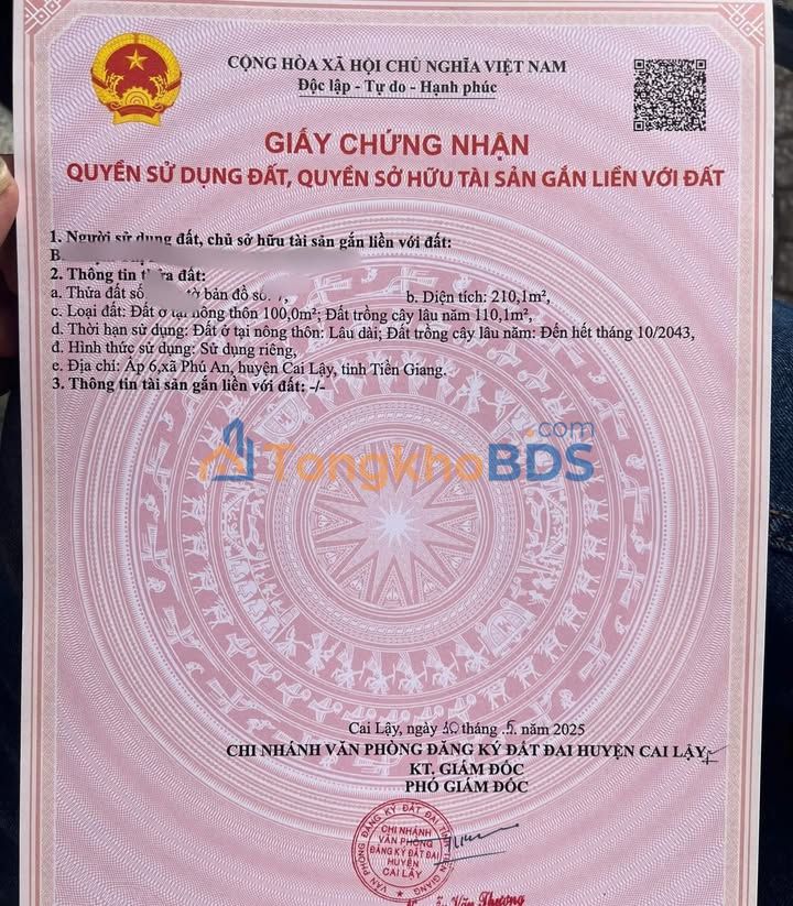 Đất nền Cai Lậy 210m² 680 triệu - Sổ đỏ chính chủ