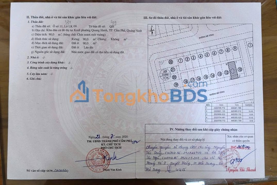 Đất Quang Hanh Cẩm Phả 90m² giá 1 tỷ - Sổ đỏ chính chủ