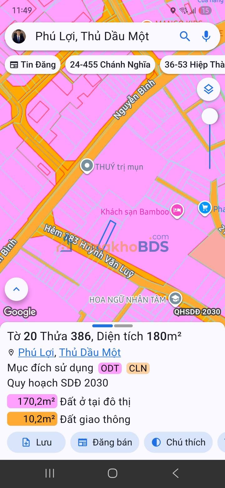 Đất 180m² Huỳnh Văn Lũy TDM 5.2 tỷ - Sổ đỏ chính chủ