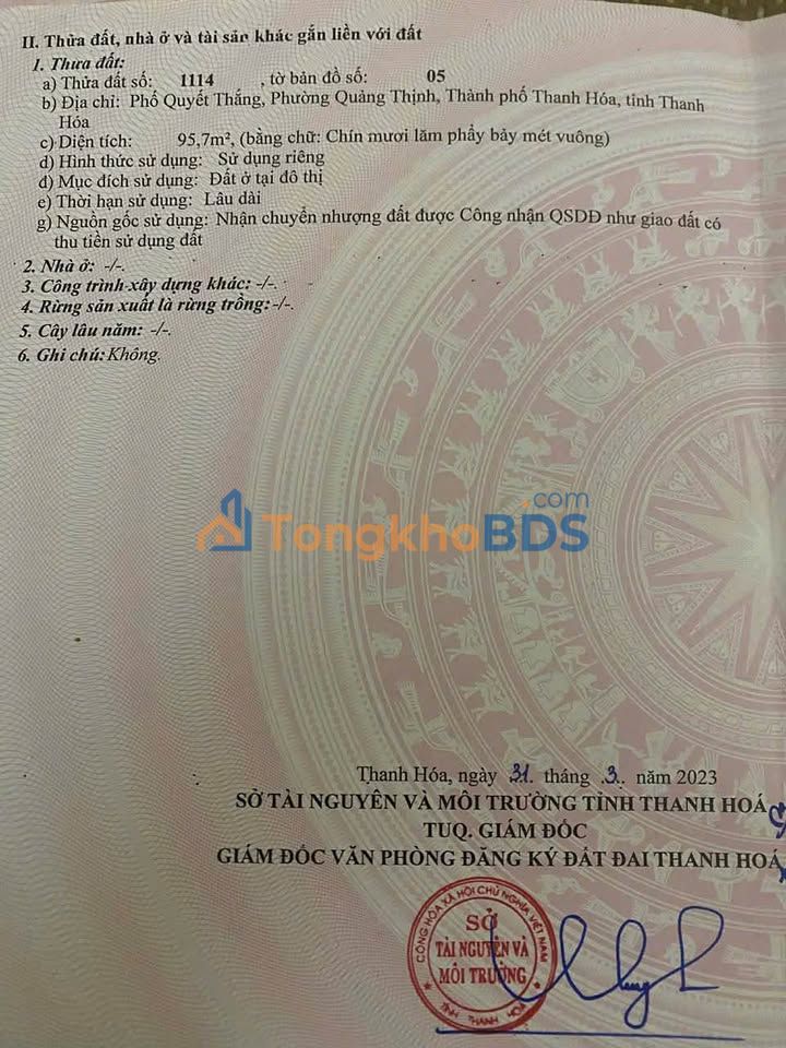 Đất nền Quảng Thịnh, Thanh Hóa 96m² 1.32 tỷ - Sổ đỏ chính chủ