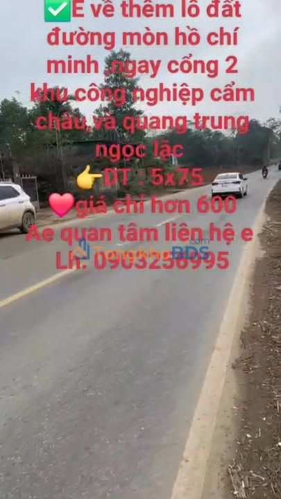 Đất nền Ngọc Lặc 375m² 600 triệu - Đường to ô tô cạnh KCN