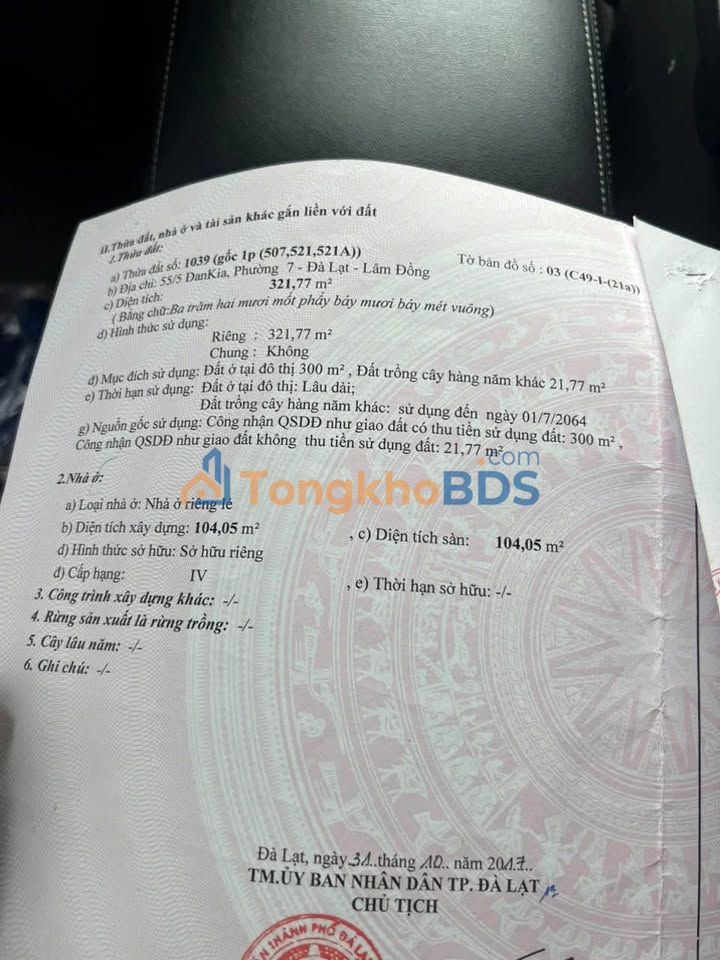 Đất mặt tiền DAKIA Đà Lạt 321m² 13.7 tỷ - Sổ đỏ chính chủ