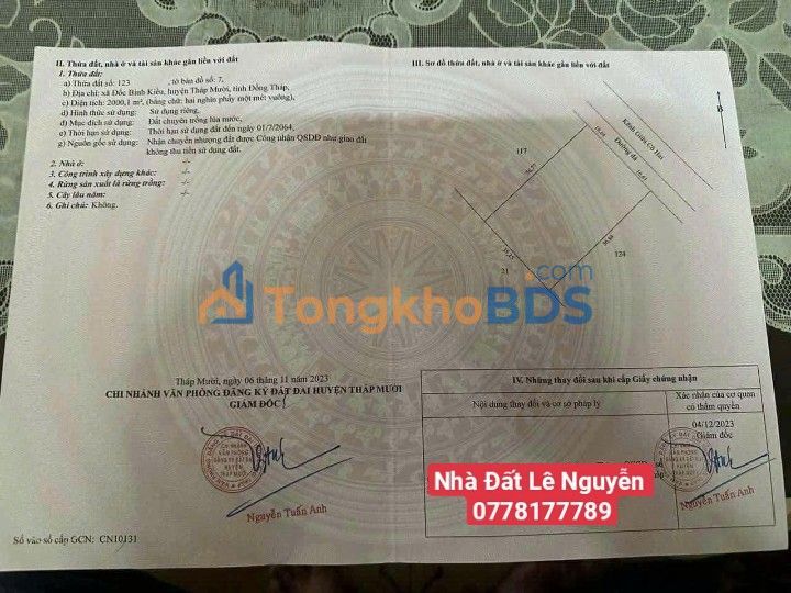 Bán Đất Vườn 1995m² Lộ Đá Mi, Tháp Mười - Sổ Hồng Riêng