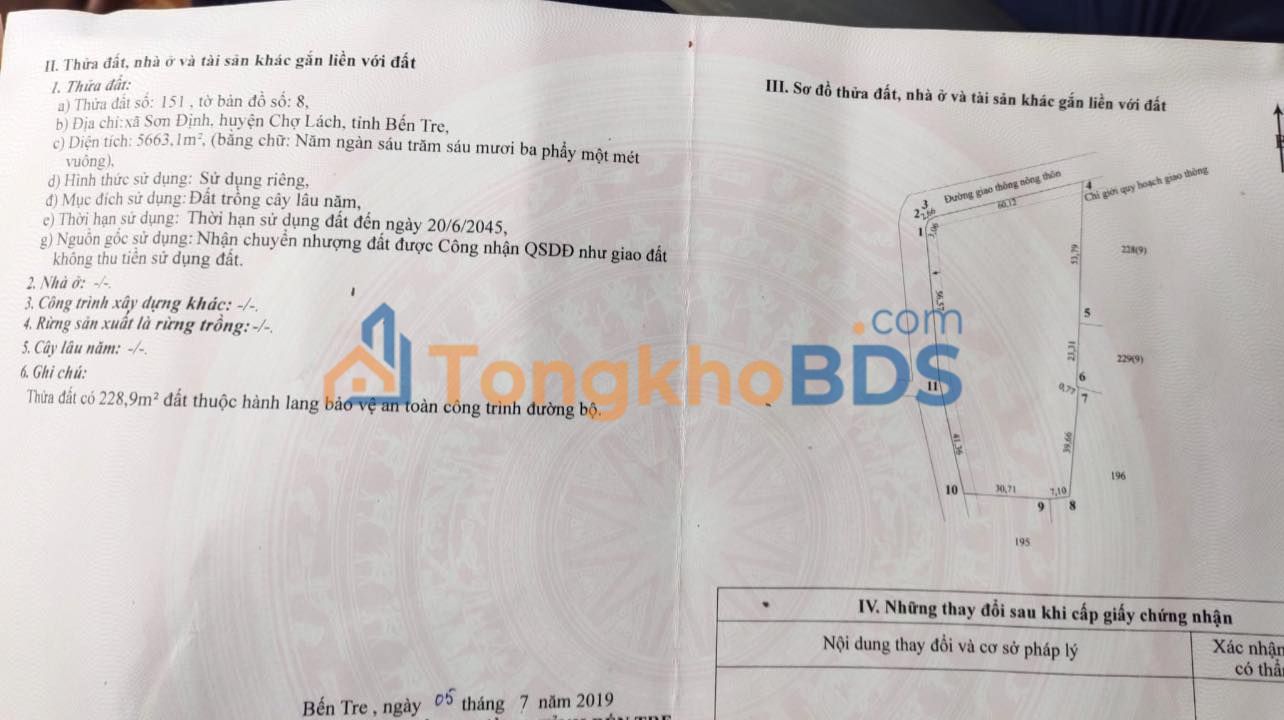 Đất vườn Sơn Định Chợ Lách 5663m² giá 6,2 tỷ - Tiềm năng tăng giá