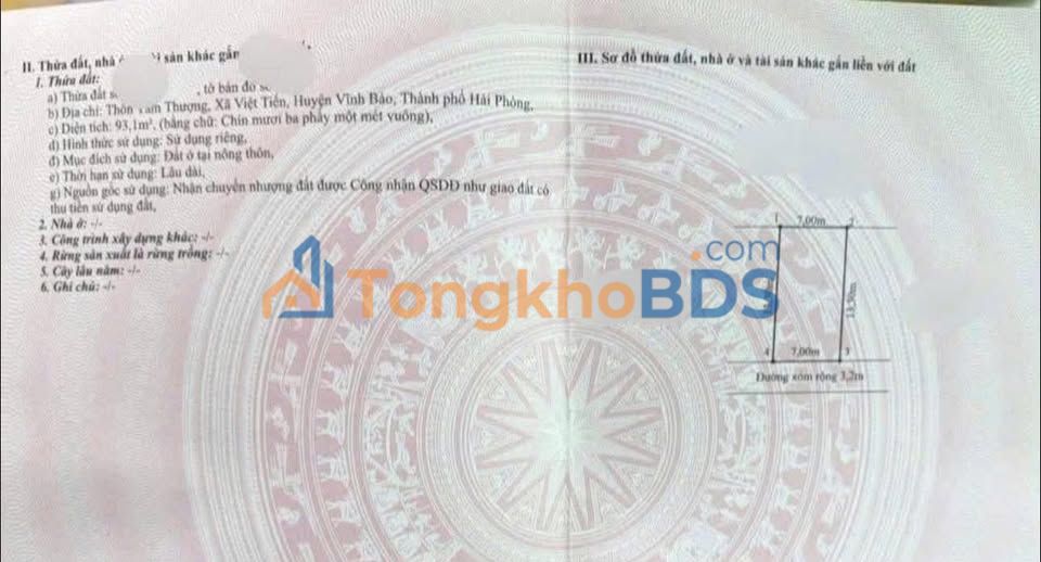 Đất nền Việt Tiến Vĩnh Bảo 93m² 600-699 triệu - Đất thổ cư 100%