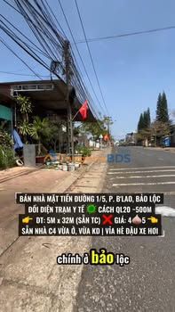 Nhà mặt tiền 1/5 B'lao Bảo Lộc 160m² 4.5 tỷ - Ô tô vào tận nhà
