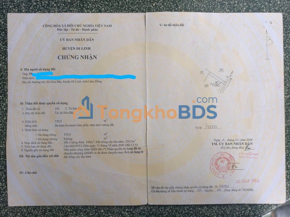 Đất Hòa Bắc Di Linh 371m² 1.8 tỷ - Sổ đỏ chính chủ