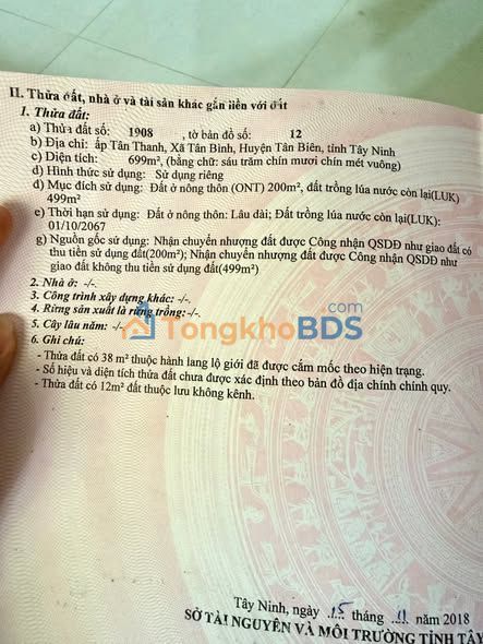 Đất nền Tân Bình Tân Biên 702m² 400 triệu - Sổ đỏ chính chủ