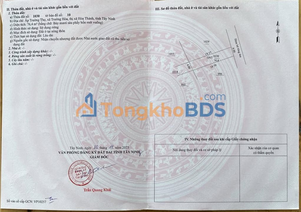 Đất Trường Hòa Hòa Thành 76m² 290tr - Đất thổ cư 100%