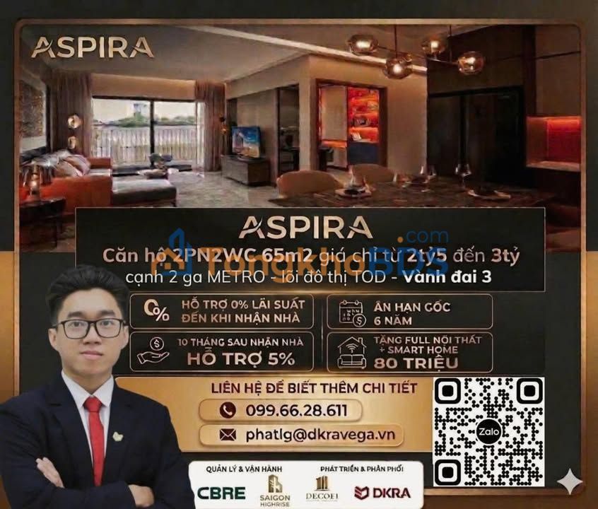 Căn hộ Aspira Dĩ An 65m² 2,5 tỷ - View đẹp tầng cao